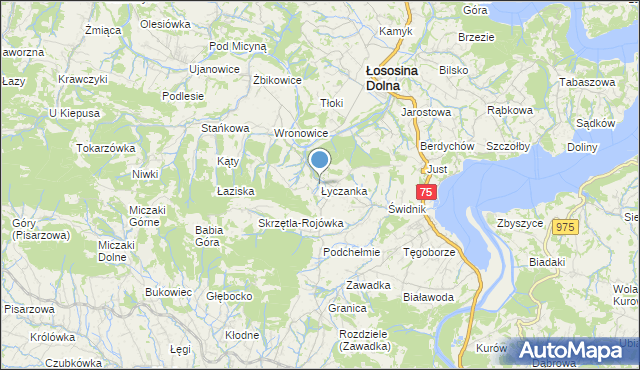 mapa Łyczanka, Łyczanka gmina Łososina Dolna na mapie Targeo